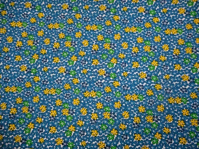30s Reproduction Fabric By Half-Yard Dk Blue Yellow Green Floral on White Cotton - Image 1 of 2