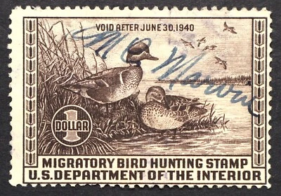 U.S. Used Stamp Scott #RW6 1939 $1 Federal Duck Hunting. Scott: $50.00 - Image 1 of 2