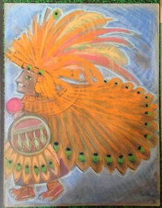 XXe Profil Inca signé Isa Célini Pastel sec sur papier 50x65 cm 1973 - Picture 1 of 12