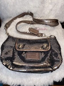 Womens Coach Graphite Sequin Groovy Crossbody Poppy Shoulder Bag - Picture 1 of 9