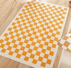 TRUEDAYS Boho Checkered Area Rug Soft Low Pile 5x7ft Orange White Checkerboard - Picture 1 of 3