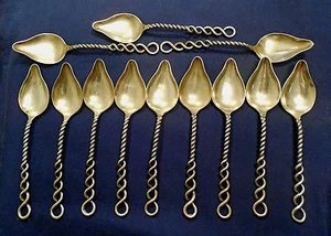 VINTAGE BIRKS STERLING Silver Twisted WIRE HANDLES 12 GRAPEFRUIT SPOONS - Picture 1 of 7
