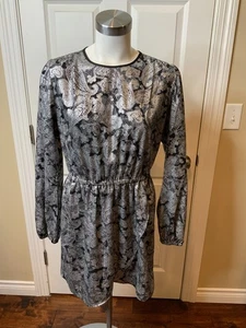 Michael Kors Black & Silver Long Sleeve Paisley Mini Dress, New! Size Medium - Picture 1 of 6