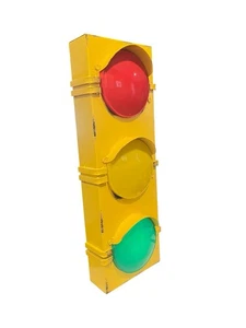 Yellow Metal Light Up Traffic Light Wall Mount Decor Battery Powered 25” - Picture 1 of 7
