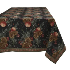 New Year's Sparkle Christmas Tablecloth 160x220 cm Festive Pine Cone & Red Berry - Picture 1 of 2