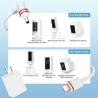 BRANDED 25FT Power Cord & Adapter for Ring Spotlight Cam Pro Stick Up Cam Battery Type-C