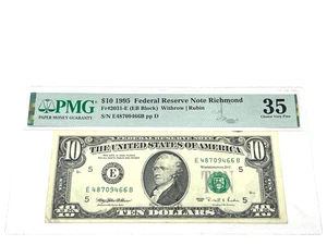 1995 $10 Ten Dollars, FEDERAL RESERVE NOTE Richmond, 'PMG 35 Very Fine', (#13) - Picture 1 of 2