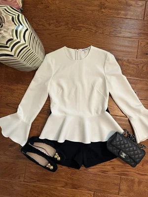 Top Elizabeth and James Ruthe Manga Campana Buceo Peplum Talla 6 Blanco Crema Foto 1 de 4