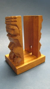 Tovagliolo tiki hawaiano vintage porta lettere intagliato a mano scimmia pod con etichetta tiki bar - Foto 1 di 11
