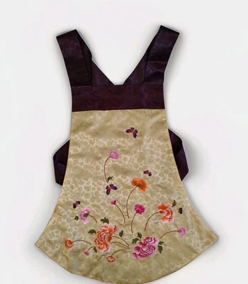 Delantal Hanbok Tradicional Coreano Elegante Lujo Dang-ui Floral Bordado Dorado Foto 1 de 4