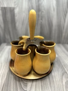 Vintage Mid-Century Modern Holz Becher Caddy/Servierset & Träger - 6 Tassen schneller Versand - Bild 1 von 24