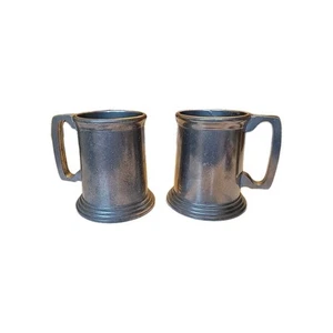 Set Of 2 Pewter Beer Stein Mugs Tankard 4.75 Tall Duratale By Leonard - Picture 1 of 4