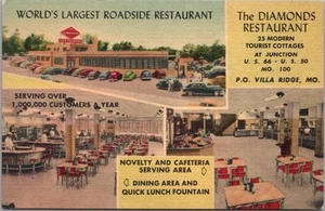 Postal de Villa Ridge 1953, Missouri The Diamonds Restaurant Route 66 Roadside/ - Imagen 1 de 2