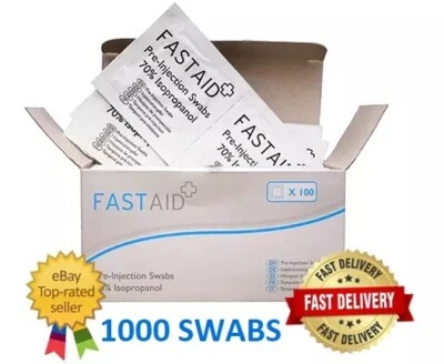 1000 FAST AID PRE-INJECTION SWABS 70% IPA ALCOHOL WIPES PIERCINGS TATTOO MEDICAL - Image 1 of 4