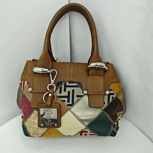 Tignanello Suede Leather Satchel Handbag Patchwork Signature Double Handle - Picture 1 of 13