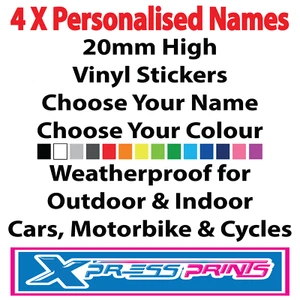 4 x Ciclo personalizado Nombre de la palabra Letra Vinilo personalizado Pegatina Quad MX Bike - Imagen 1 de 19