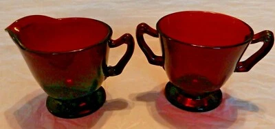 Vintage Royal Ruby Anchor Hocking Glass Creamer and Open Sugar Bowl MINT - Image 1 of 4