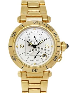 Cartier Pasha Power Reserve GMT 18k Yellow Gold Mens 38mm Watch W3014456 2395 - Picture 1 of 11