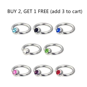 2pc CBR Captive Bead Vaginal Ring Crystal Ball Hoop Nipple Nose Earring Piercing - Picture 1 of 13