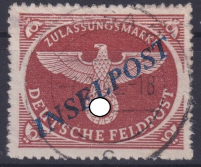 Feldpost Zulassungsmarke Inselpost Mi.Nr. 10 B gestempelt 1945 - Bild 1 von 2