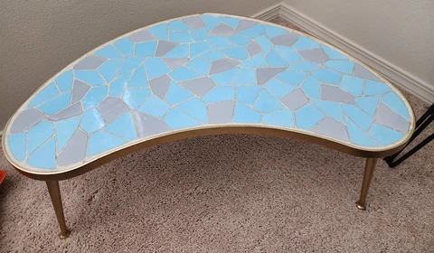 MCM 1950'S GERMANY MOSAIC KIDNEY BEAN PLASTER METAL PLANT TABLE Cover