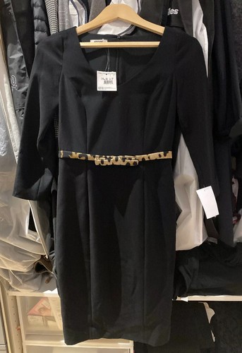 Abito nero Moschino nuovo con etichette con dettagli stampa leopardata taglia 38 prezzo portaoggetti £490