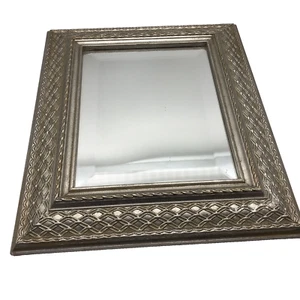Silver Wooden Ornate Baroque Hollywood Regency Framed Beveled Mirror 14.5”x 12” - Picture 1 of 7