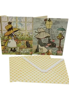 (2) Vintage Quality Crest Get Well Little Girl Bonnet Greeting Cards & Envelopes - Picture 1 of 9
