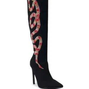 AZALEA WANG "COBRA CALCULADA" Talla: 11 BOTA SERPIENTE NEGRA EMBELLECIDA - Imagen 1 de 6