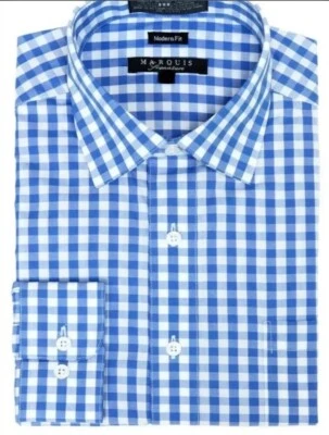 Camisa Marquis Signature Gingham Cuadros Calce Moderno Manga Larga Azul 2XL 18-18.5 Foto 1 de 4