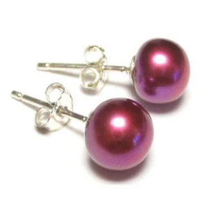 Ohrstecker 7-8 mm echte leuchtend lila Perle 925 Silber - Bild 1 von 1