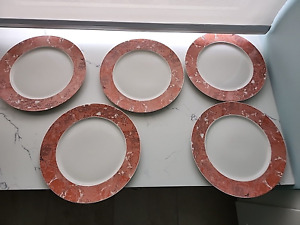  5 Villeroy & Boch Siena Salmon Marble Dinner Plates set of 5