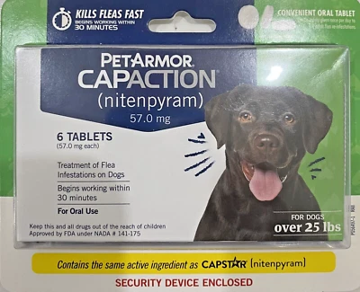 PetArmor CapAction Oral Flea Treatment for Dogs Over 25 lbs 6 tablets 09/2026&UP