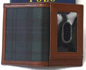 Polo Ralph Lauren Wallet Blackwatch Navy/Hunter Plaid Leather Slim Bifold NEW - Picture 1 of 3
