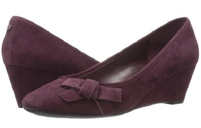 Easy Spirit Shyma 楔形浅口鞋葡萄酒绒面革高跟鞋 9.5 宽 全新          — 第 1/4 张图片