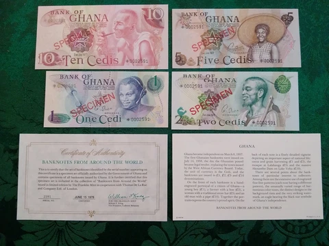 GHANA COMPLETE 4 SPECIMEN SET 1976 002591 CS1 (P 13-16) UNC COA Cover