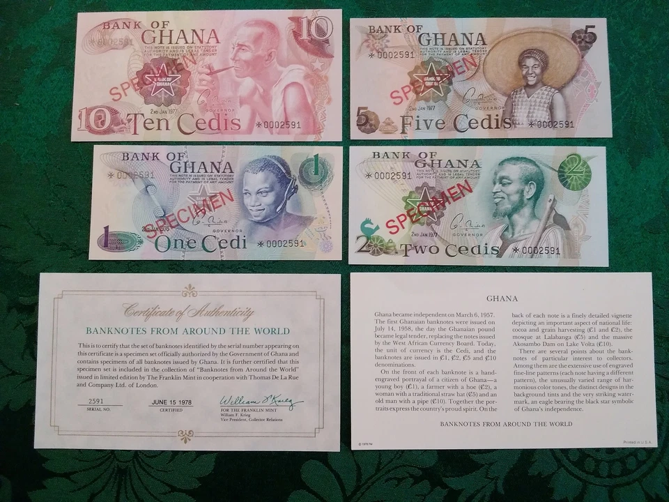 GHANA COMPLETE 4 SPECIMEN SET 1976 002591 CS1 (P 13-16) UNC COA - Image 1 of 3