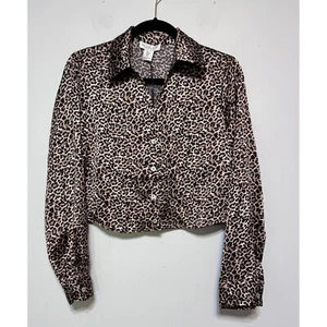 NWT Rachel Zoe Leopard Print Cropped Satin Blouse Size Small Y2K Mob Wife Edgy - Picture 1 of 6