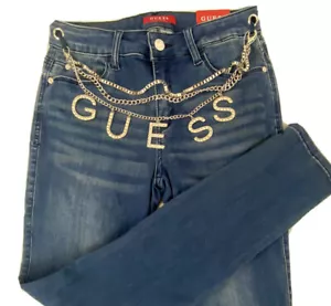 Neu mit Etikett Guess sexy kurvige Stretchjeans Gr. 2/26 Ausschreibungslogo Bling Schmuck $ 108 - Bild 1 von 11