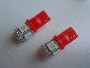 2 X T10 194 168 2825 158 W5W LED DOME MAPLIGHT BULBS 5050 SMD 5 LED RED - Picture 1 of 2