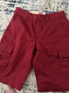 Levi's Youth Boys Size 8 Relaxed Below Knee Adjustable Waist Cargo Shorts Red - Picture 1 of 11