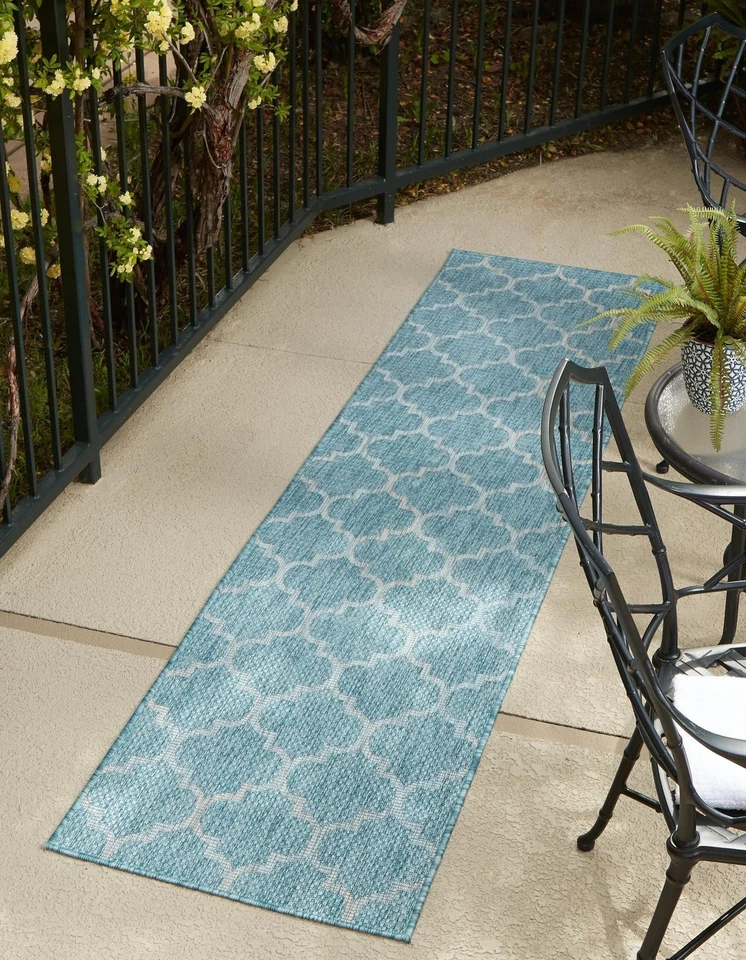 Unique Loom Outdoor Trellis Collection Area Rug (2' x 6' 1" Runner, Aquamarin... - Image 1 of 4