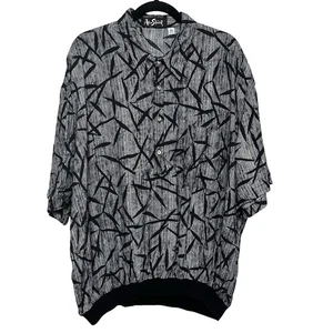 VTG Alan Stuart Black White Men's 2X Viscose Shirt Abstract Elastic Waist USA - Picture 1 of 6