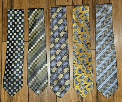 Mens Silk Neck Tie Paisley Geometric XMI Platinum Multicolor Necktie Lot Of 5 - Image 1 of 4