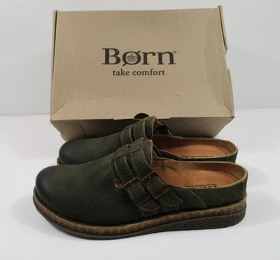 -NUEVOS Zapatos Born Verde Cort (Oliva) Envejecido Cómodo Zueco Mules Sandalias Talla 10 Foto 1 de 4