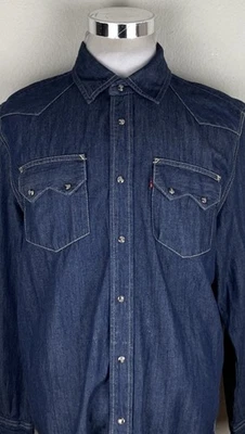 Levis Pearl Snap Shirt Men's Size Large Denim Sawtooth Blue Western Cowboy L - Image 1 of 4