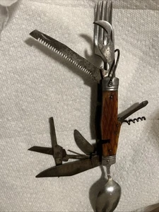 Pic Japan Camping Knife 8 Tools Stage Scales Stainless Fork Spoon Very Nice. - Picture 1 of 2