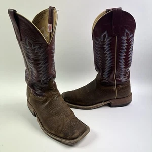 Anderson Bean Boots 8.5 D Brown Bison Leather Cowboy Boots Square Toe Maroon - Picture 1 of 13