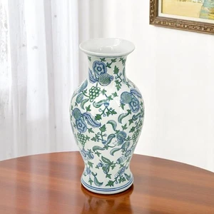 19" weiß blau und grün Blumen Urne Porzellan Tisch Vase - Bild 1 von 8