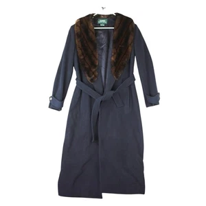 Gabardina completa Lauren Ralph Lauren lana de cordero cuello de piel sintética para mujer talla 8 azul - Imagen 1 de 19